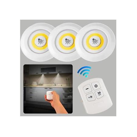 Kumandalı Led Spot Lamba Pilli Kablosuz Yapışkan Montaj 3 Lü Set