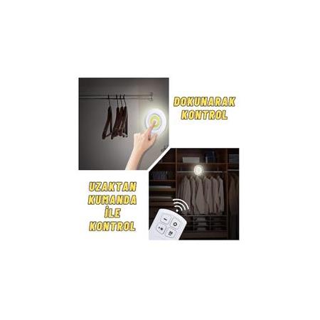 Kumandalı Led Spot Lamba Pilli Kablosuz Yapışkan Montaj 3 Lü Set